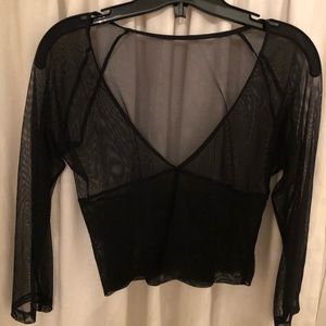 Black mesh v-neck crop top